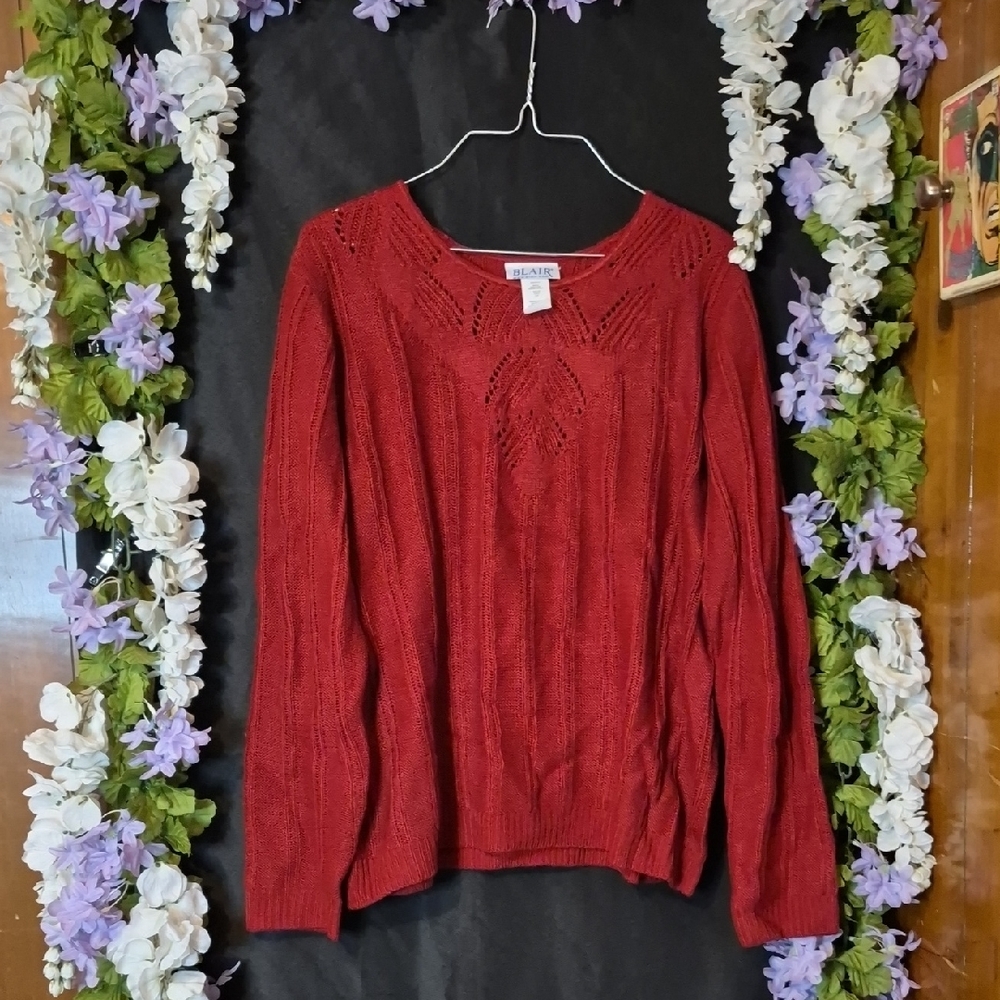 Blair Red Open-Knit Scoop Neck Sweater